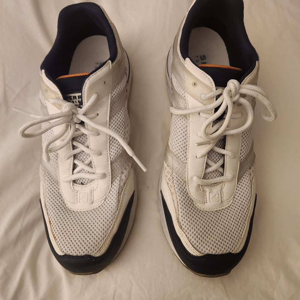 Sperry White Mesh Athletic Sneakers with Navy Trim